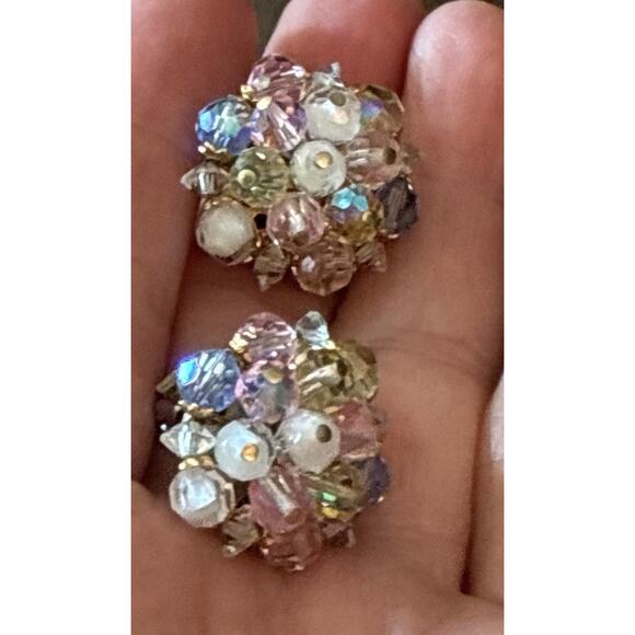 Vtg Laguna Aurora Borealis 1950’s Clip On Blue Pink White Beads Wired Together - Picture 7 of 7